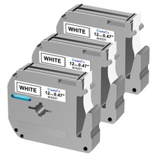 3PK White Compatible Brother P-touch M Tape 12mmx8m M231 MK231 M-K231 For PT-110