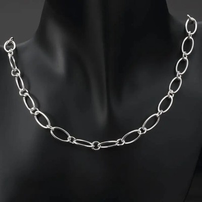 Sterling Silver Oval Link Necklace 17 Inch Chain Minimalist Everyday Jewellery