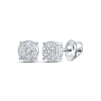Diamant Ohrstecker 10K Weißgold rund Cluster Schraubverschluss