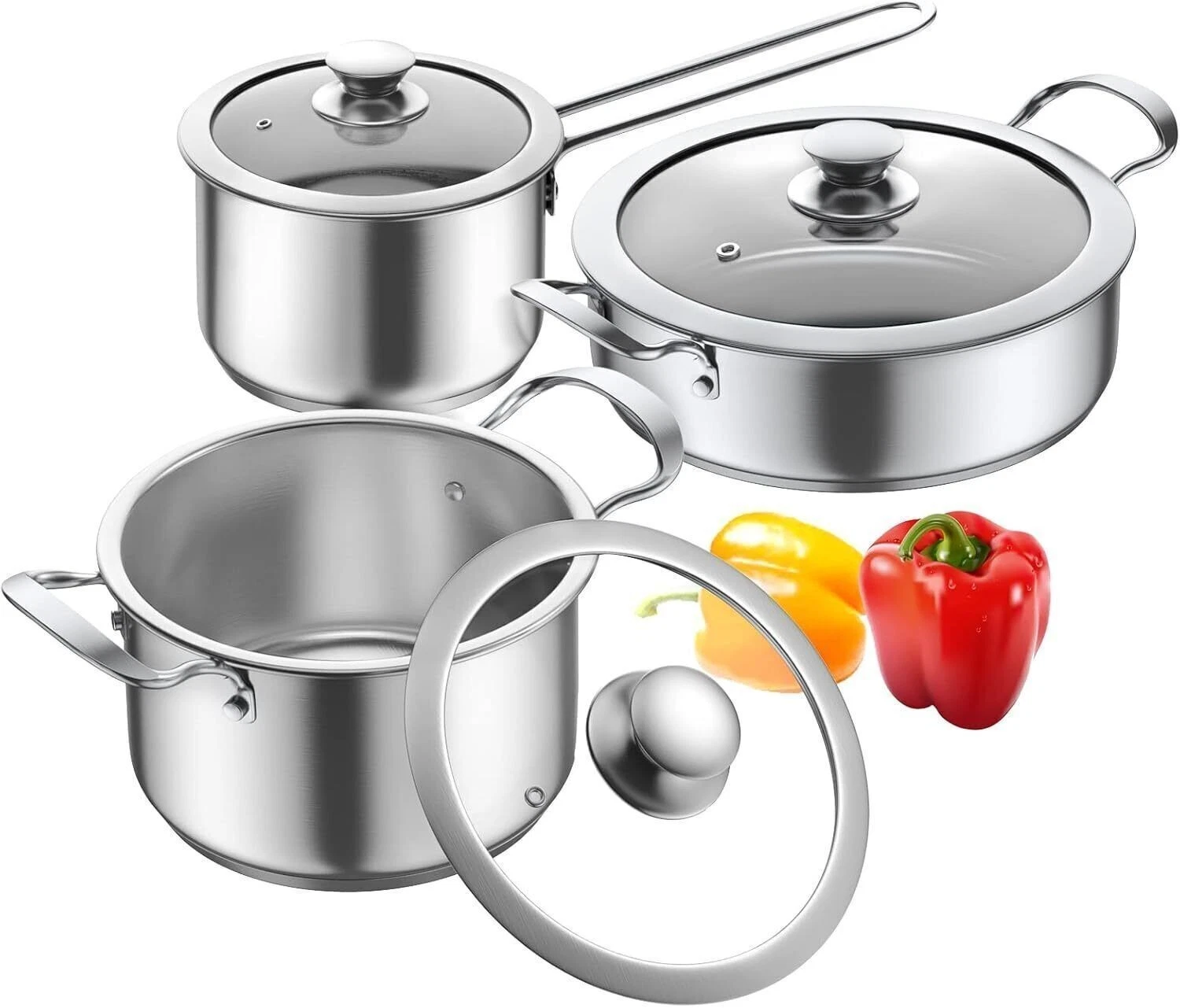 6 Piece Stainless Steel Pots and Pans Nonstick Kitchen Induction Cookware Set