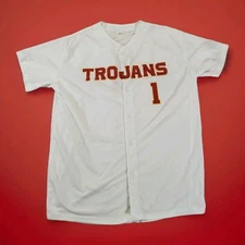 Trojans Baseball Jersey White Button Front Success Promotions Adult Medium