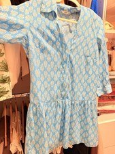 ZARA Women’s Blue/White Floral Shirt Dress V-Neck 3/4 Sleeve Short Size S
