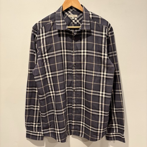 Burberry London, Burberry London Men's L Nova Check Plaid Long Sleeve Button Shirt Blue