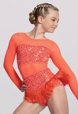WEISSMAN Elite Dance Costume orange fringe Tell Me You Love Me SQ13193 LC
