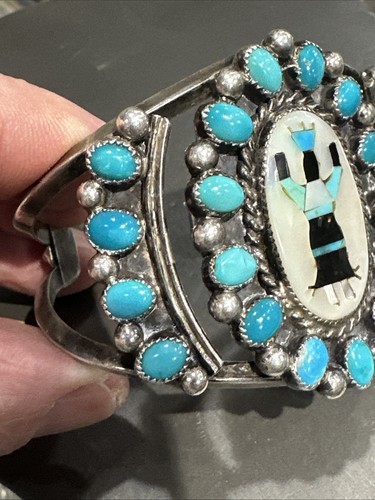 Vintage Navajo "RHB" Roland Hogan Begay Turquoise Sterling Cuff Bracelet - Picture 11 of 18