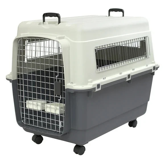Sportpet Designs Plastic Airline Approved XL Dog Crate - Gray Open