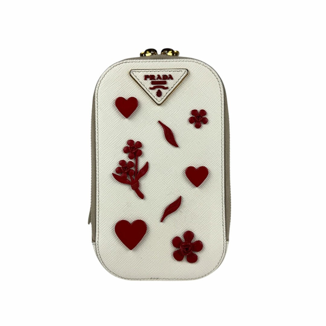 RARE PRADA leather crossbody phone pouch in off white and red