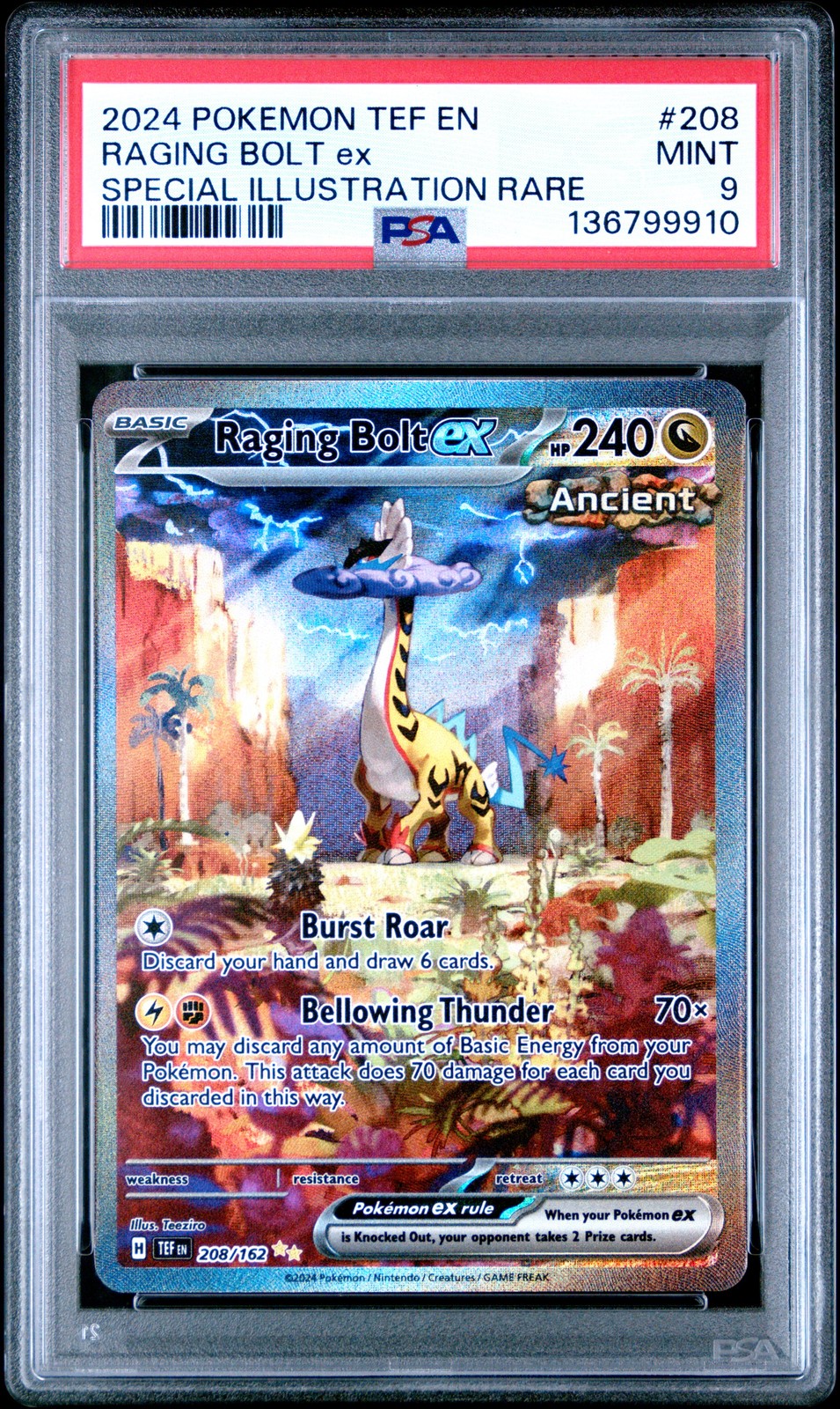 PSA 9 Raging Bolt Ex Special Illustration 208 2024 Pokemon Temporal Forces 9910