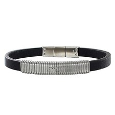 Emporio Armani Bracelet EGS2656040 Leather Stainless Black/Silver