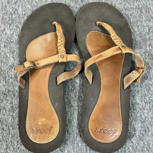 Reef Redemption Flip Flop Leather Sandals Size 10 Brown Adjustable Strap