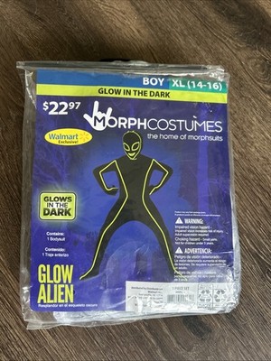 Morph Costumes Glow Alien Bodysuit Costume Glows in the Dark Boy's XL 14-16