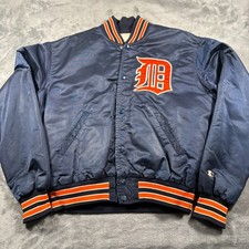 Vintage Detroit Tigers Satin Jacket Mens Large Navy Blue Starter Baseball MLB