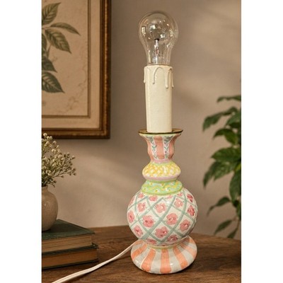 Vtg 1990s MacKenzie Childs Rose Cottage Candlestick Lamp Hand Painted Terracotta