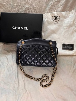 Vintage 90s Chanel Black Quilted Leather Chain Shoulder Bag Crossbody Classic