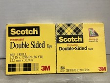  2 Rolls Scotch Tape Permanent 1/2" x 1296" Double-Sided Tape 3" Core Clear