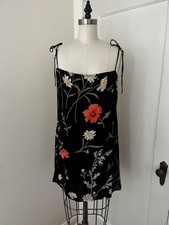 Reformation Black Floral Viscose Strappy Mini Slip Dress Straight Neck Sz 4