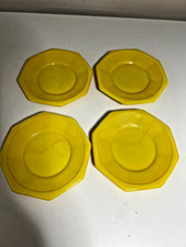 Akro Agate Tea Set Octagonal Yellow PLATES 3 1/2" SET of 4 Vintage