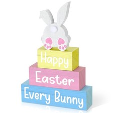 4 Pcs Easter Bunny Table Sign Wooden Table Decor Farmhouse Holiday Sign Easte...
