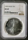 1990 $1 American Silver Eagle Dollar NGC MS69