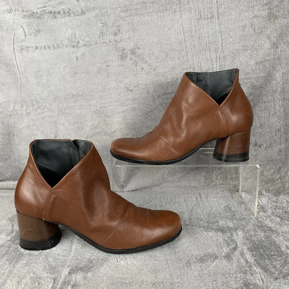 ALL BLACK 靴子女式 US 7.5 EU38 棕色皮革意大利制造高跟踝靴 — 第 3/4 张图片