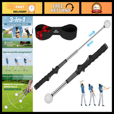 Retractable Golf Swing Trainer - Portable Grip Aid, Click Feedback, Indoor/Outdo