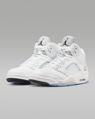 MENS AIR JORDAN 5 RETRO WHITE/BLACK-METALLIC SILVER HQ7978-103