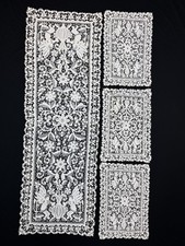 Antique handmade Figural Point Venise bobbin lace table runner 3 placemats