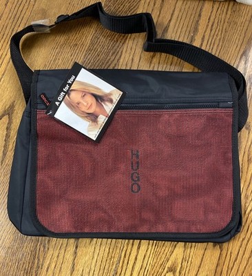 Large Designer HUGO BOSS Men's Messenger Shoukder Bag Black / Red NWOT