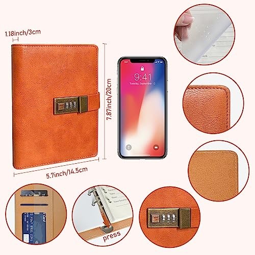  Small Password Book with Alphabetical tabs. 316 Pages Lockable Vintage Brown