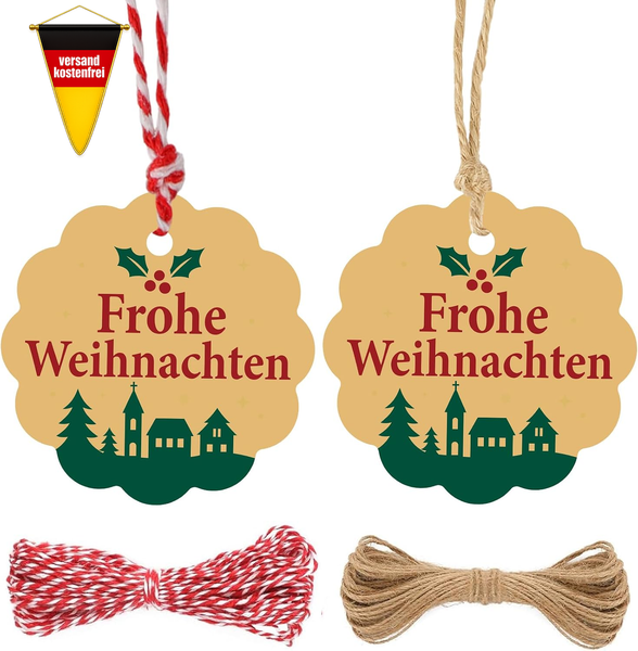 GeschenkanhäNger Weihnachten 100 StüCk Mit Schnur FüR Geschenkdekoration, 6Cm-image