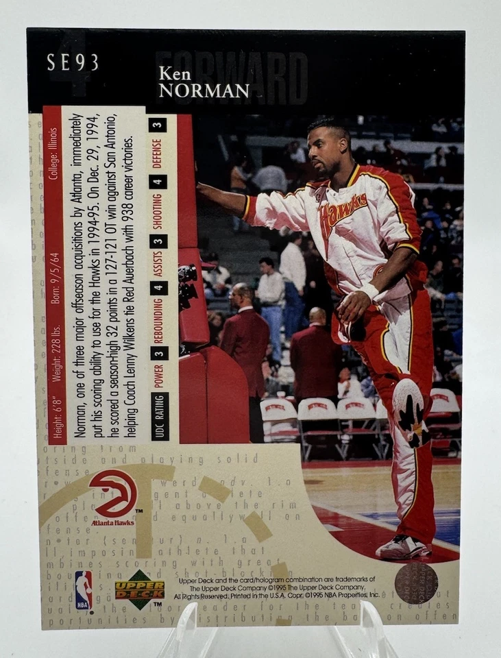 Ken Norman 1994-95 Upper Deck #SE93 Special Edition Atlanta Hawks - Image 2 of 2