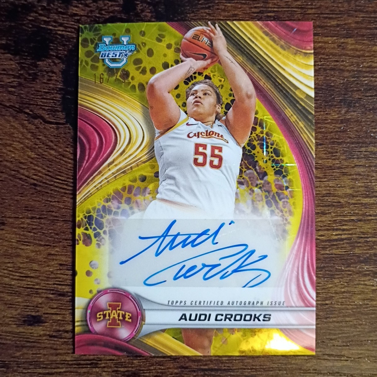 2024-25 Bowman Best University Audi Crooks AUTO /75 Yellow Lazer