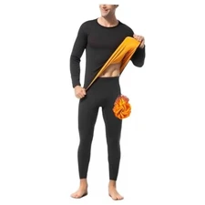 Ouruikia Men's Ultra Heavyweight Thermal Underwear Set Fleece Medium Black