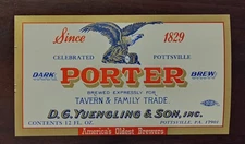 D.G.YUENGLING & SON Dark Porter Brew  Label  from Pottsville Pennsylvania