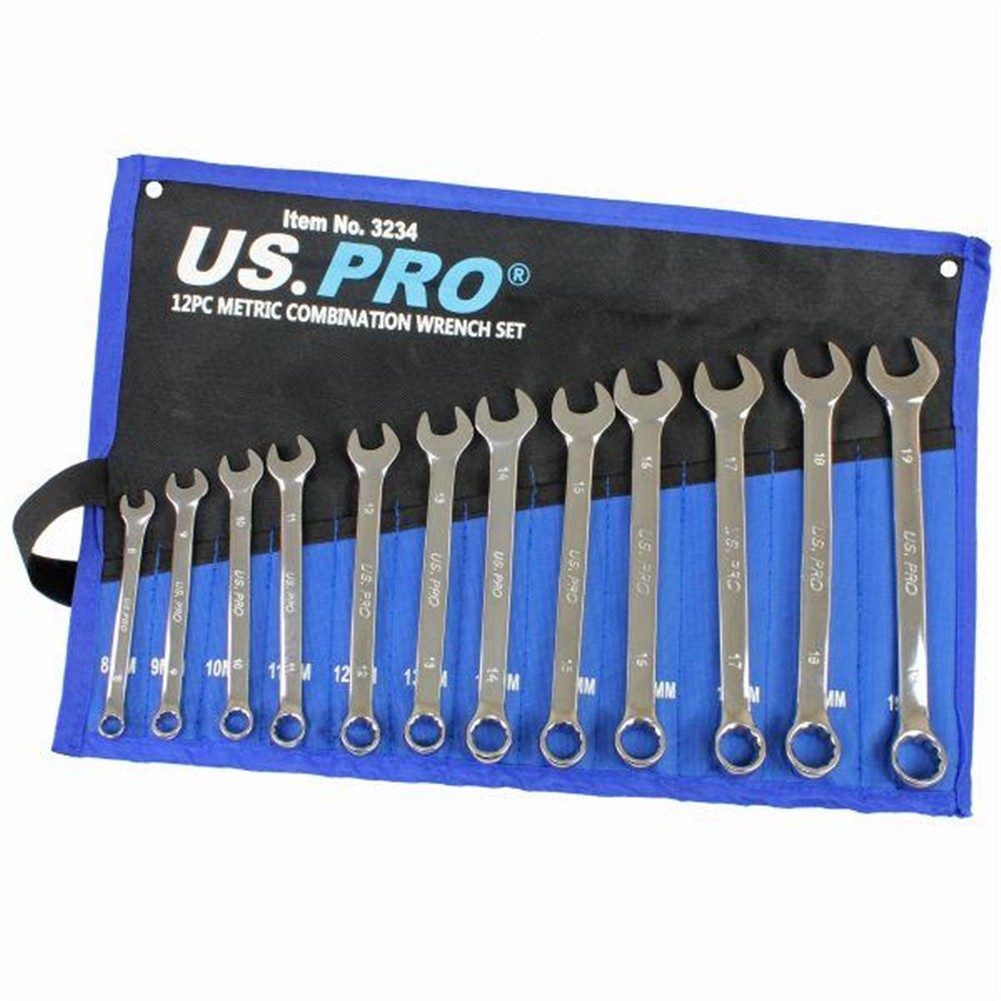 US PRO Tools 12pc Combination Spanner Set Spanners Metric 8-19mm, NEW 3234 - Image 2