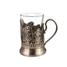 Russian Podstakannik Set Crystal Hot Tea Glasses with Glass Holders Drinkware