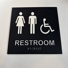 ADA Compliant Unisex Accessible Restroom Sign w Braille II , 8"x8" Black/White