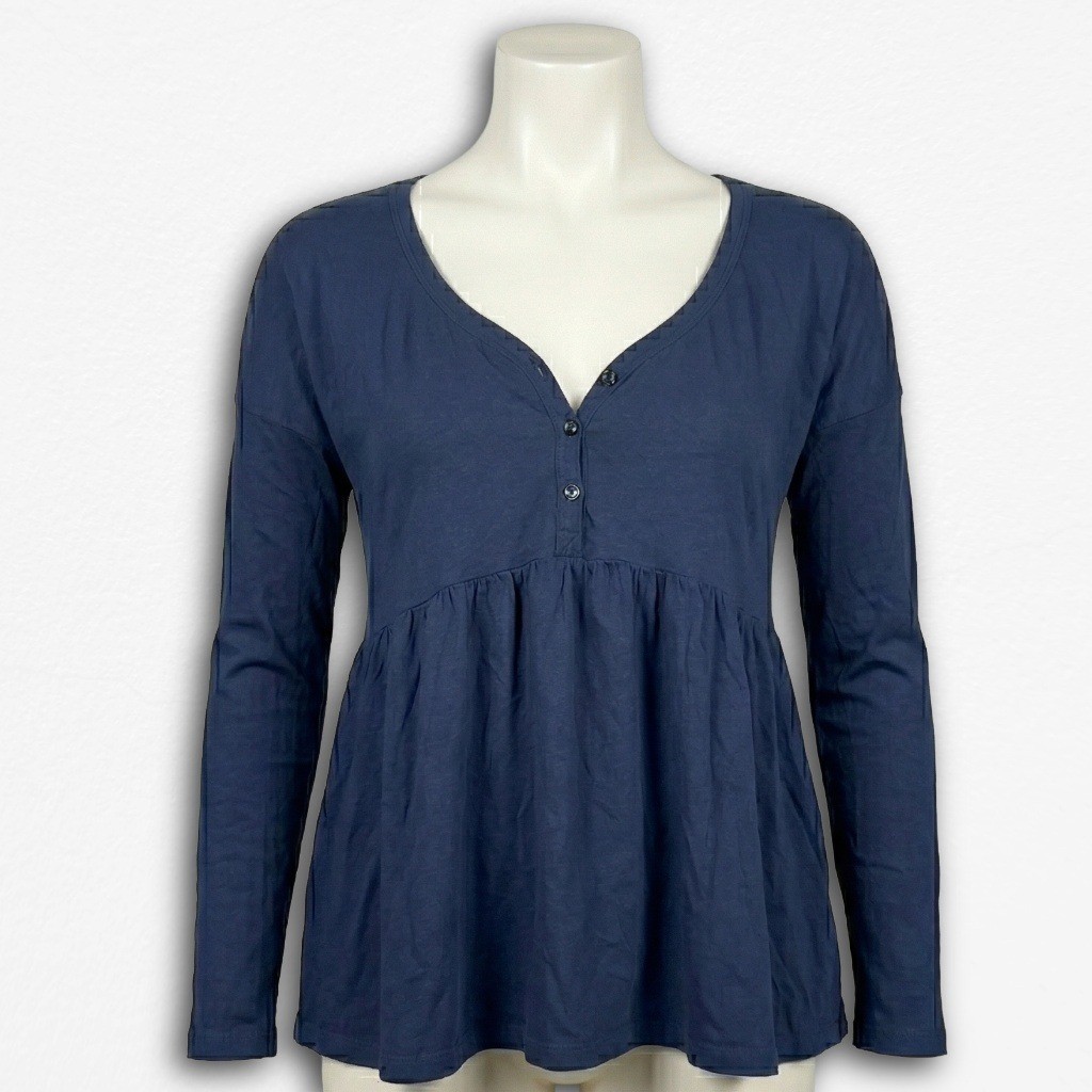Anthropologie Saturday Sunday Navy Blue Babydoll Henley Long Sleeve Top XS