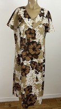 Vintage Island Casuals Hawaiian Muumuu Kaftan Midi Dress Women's 6 Brown Floral