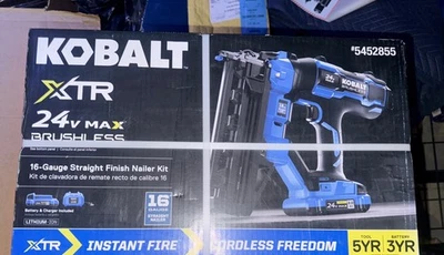 NEU Kobalt XTR 24V Brushless 16GA Finish Nagler Ladegerät und 2 Akkus - Bild 1 von 2