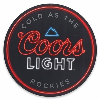 Molson Coors Light Cold as the Rockies Round Metal Sign - Fun Coors Light Black