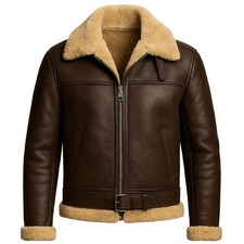 Men's RAF B3 Aviator Bomber Jacket - WW2 Brown Shearling Leather