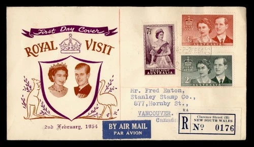 DR WHO 1954 AUSTRALIA FDC ROYAL VISIT QEII CACHET COMBO M70834