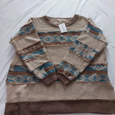 Oli & Hali OVERSIZED Sweater, Aztec, Distressed,  Side Pockets, Size S, READ