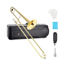 EASTROCK Bb Tenor Slide Trombone, B Flat Brass Plated Trombone Instrument for...