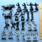 20 recast 60mm black plastic Marx Medieval knights toy soldier figures horses #2