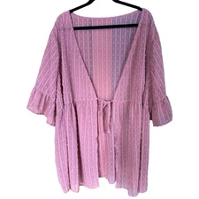 SHEIN semi sheer Swiss dot pink kimono top size 7X New with tags