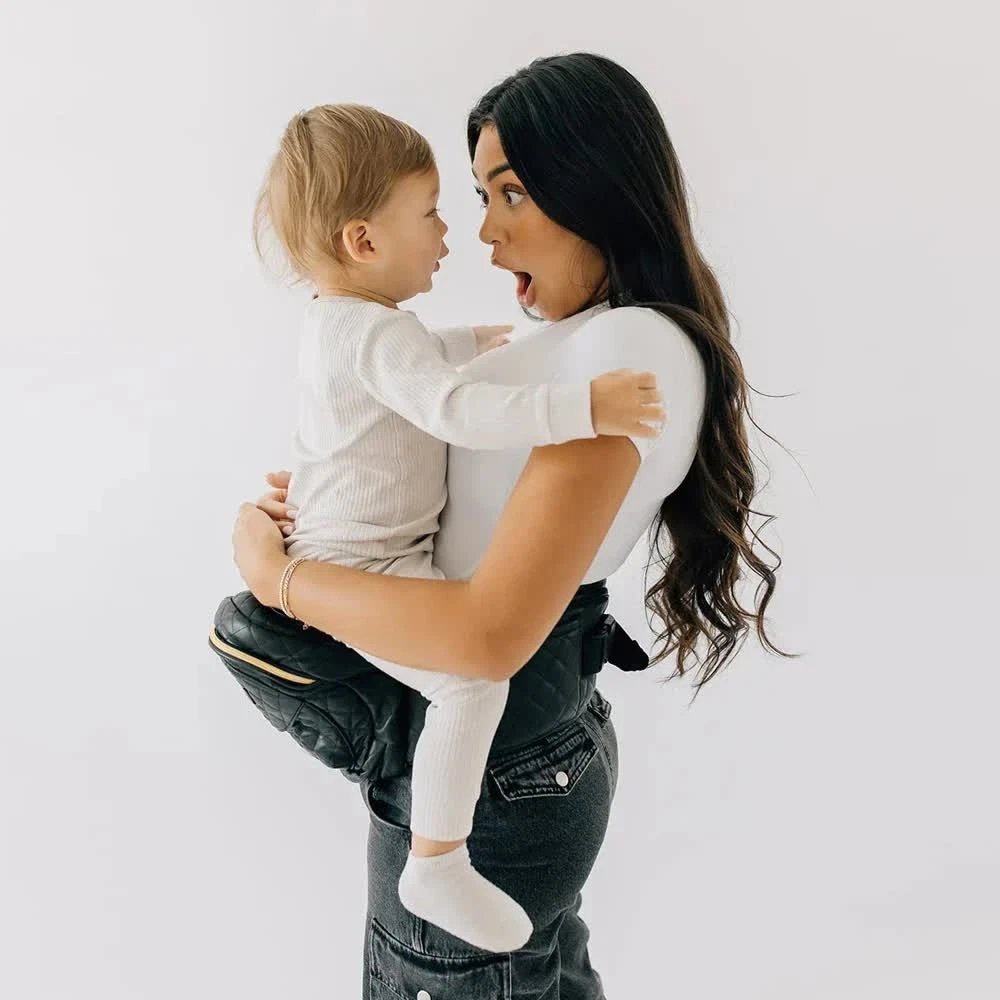 Tushbaby Vegan Leather Hip Seat Baby Carrier - Black Strapless- 4 Positions