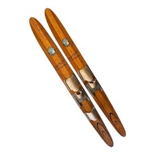 Vtg Cypress Gardens Dick Pope Jr. Champion Wood Water Skis Man Cave Wall Art 67&rdquo;