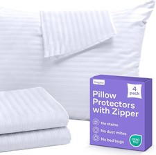 Set of 4 Pillow Protectors with Zipper Standard Size - 100 Resistant to Stains,